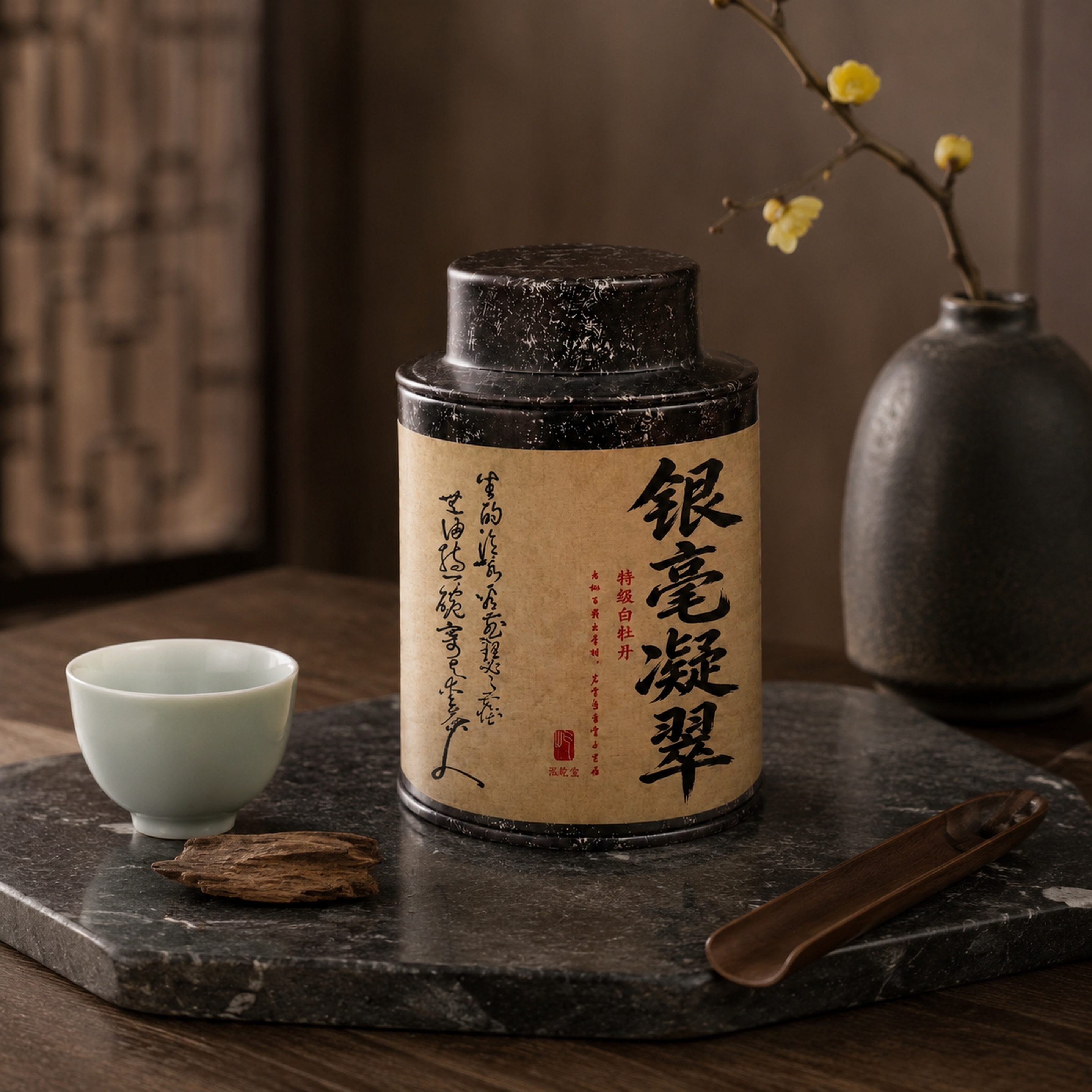 茶叶罐，严格参照上传产品图，完整保留所有可见组件、部件、轮廓形… - 图片创意预览