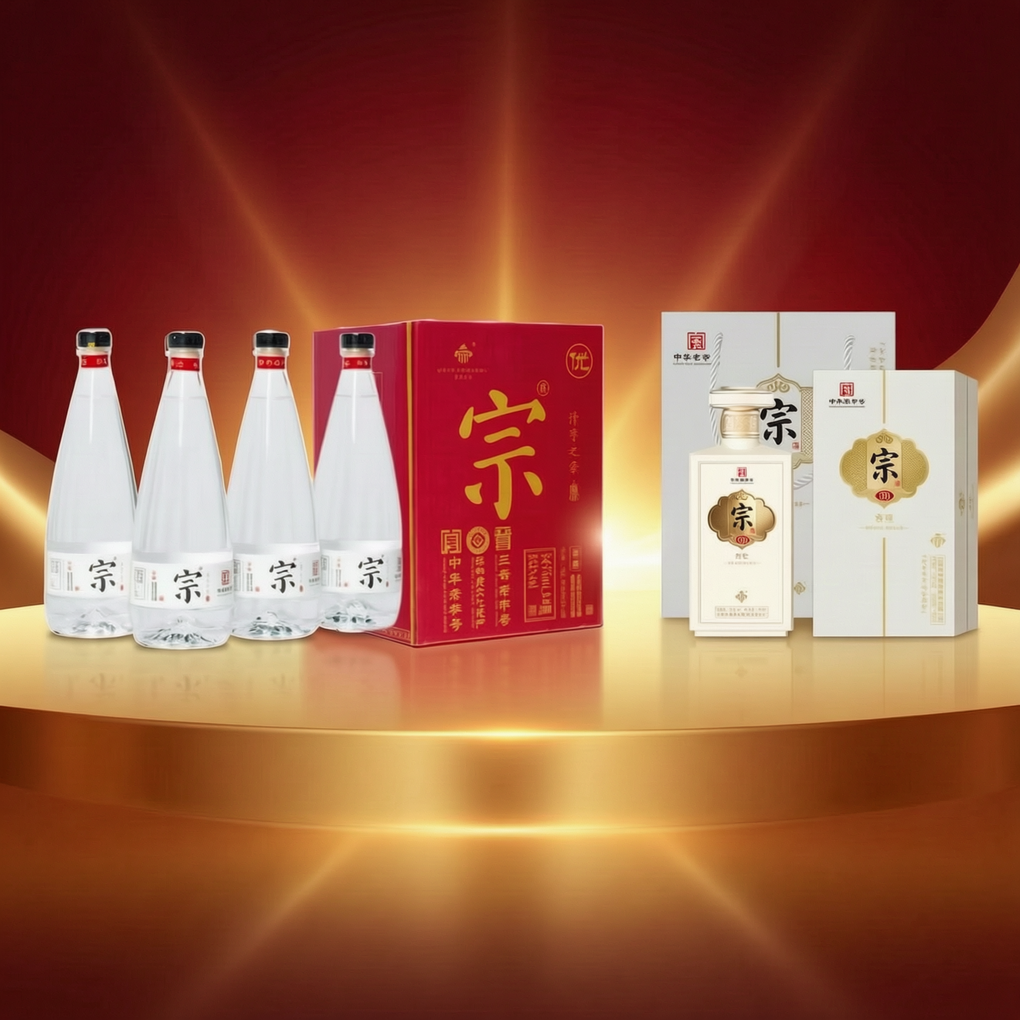 提高整张图片的清晰度，让所有白酒产品、包装盒、手提袋的细节更锐… - 图片创意预览
