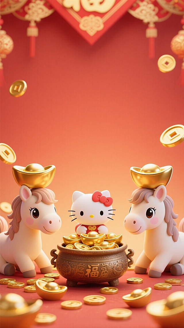 新年壁纸｜发财Kitty过马年