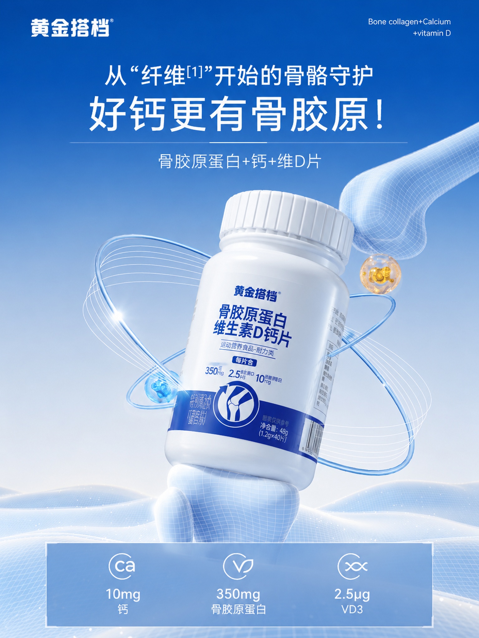 参考图1的科技感蓝色电商产品宣传风格，将图2的黄金搭档骨胶原蛋… - 图片创意预览
