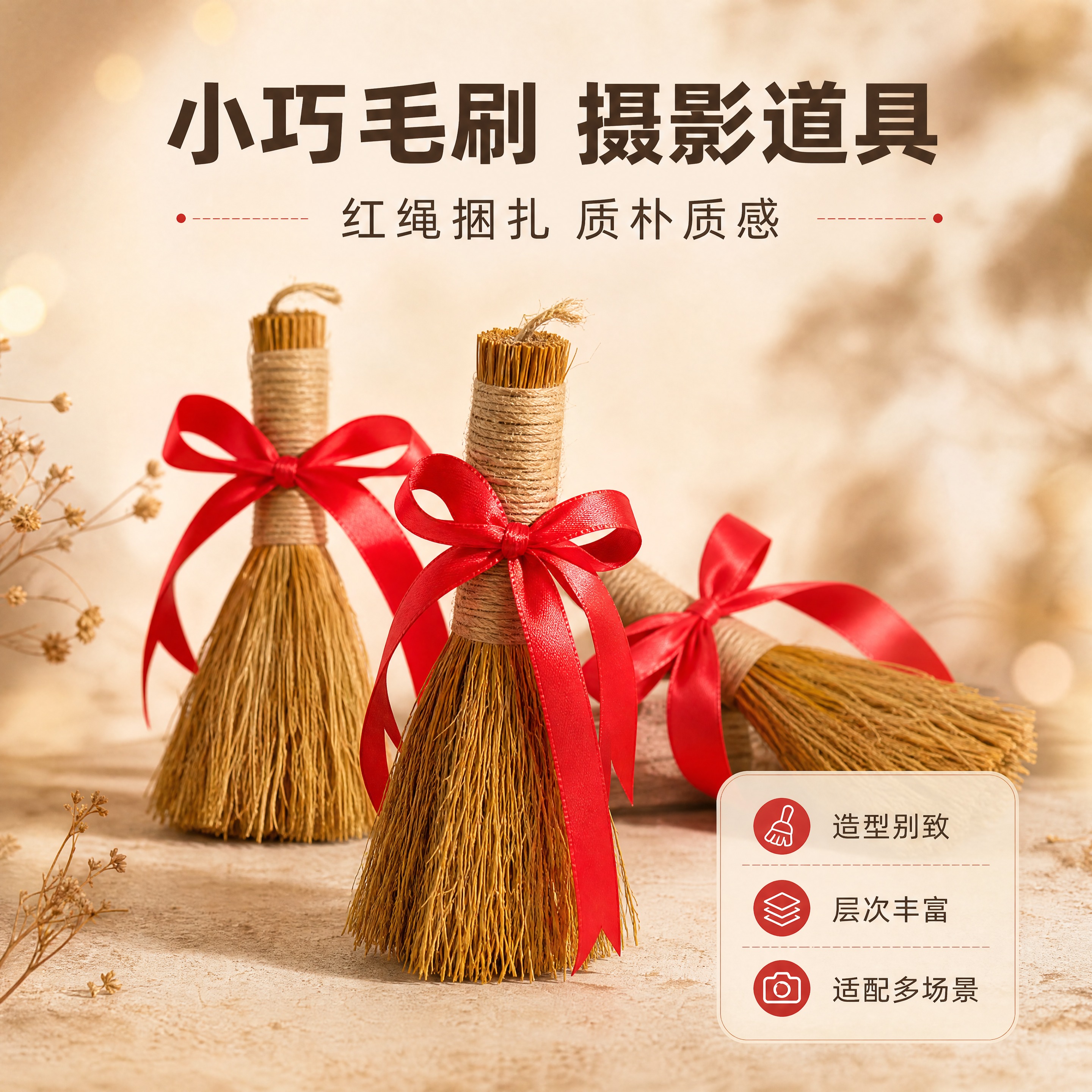[商品] 使用【图1】【图4】稻草小毛刷捆红绳；保留稻草材质、… - 图片创意预览