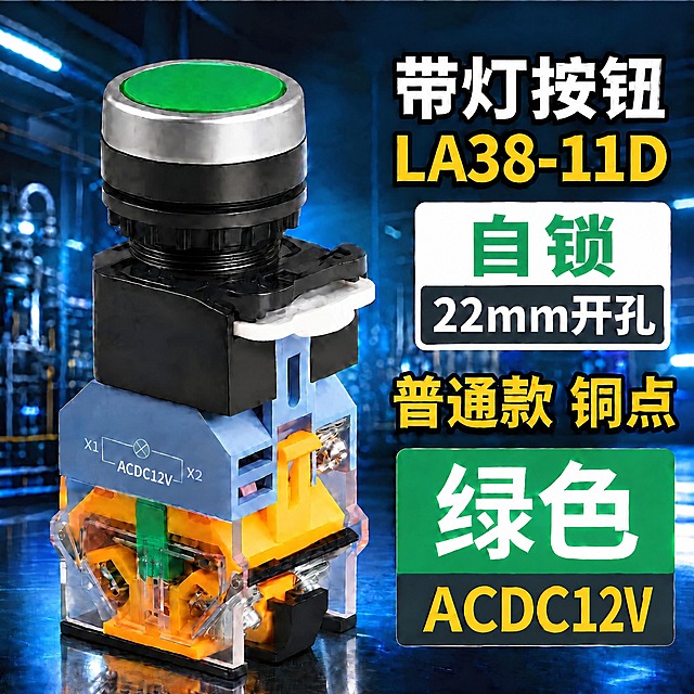 基于这张图片进行修改，其他所有元素（产品、背景、所有其他文字、排版、颜色）全部保持不动，只修改白色框中的绿色"自复位"为"自锁"，绿色字，字体、大小、位置、框样式完全不变。其他所有元素完全不变。