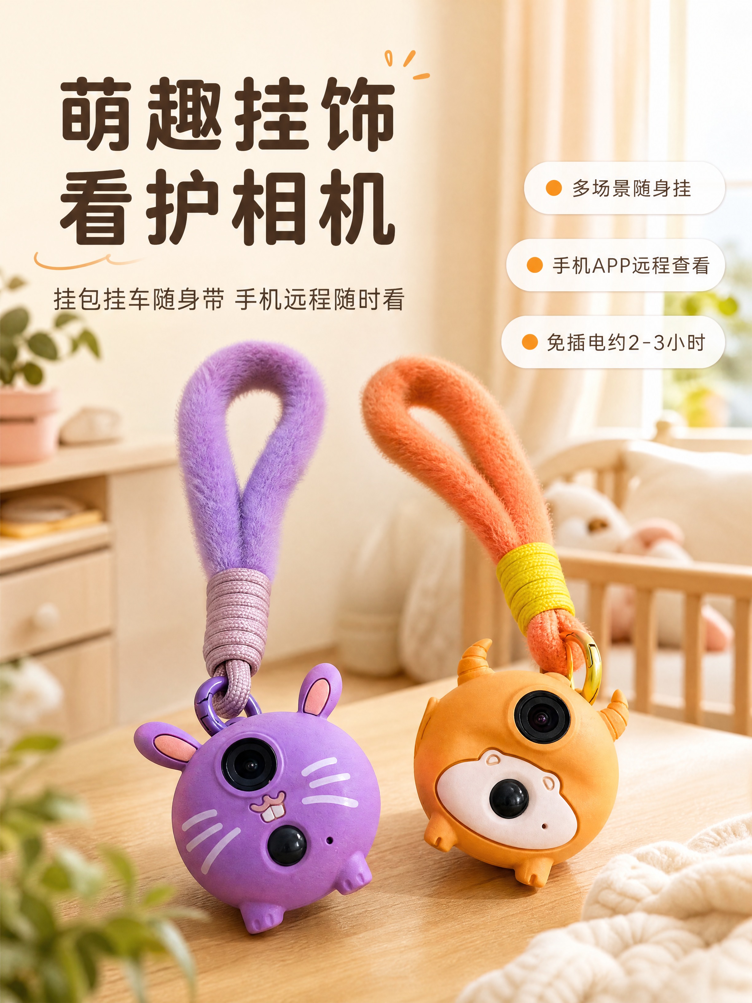 [商品] 使用【图1】两款萌趣挂饰摄像机：左侧紫色毛绒兔子款（… - 图片创意预览