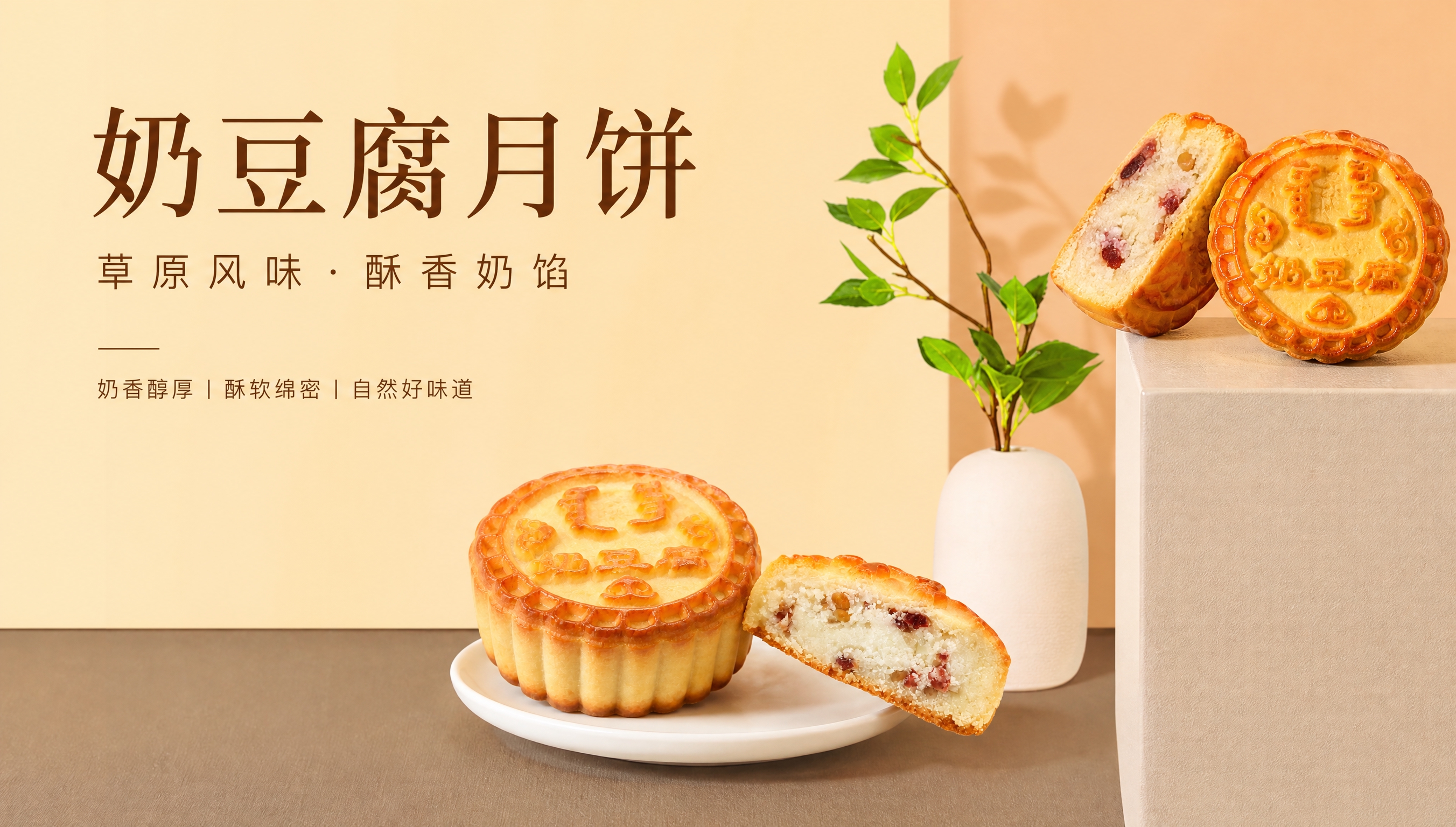 参考第一张图的版式骨架与构图，将图中的月饼全部替换为用户提供的… - 图片创意预览