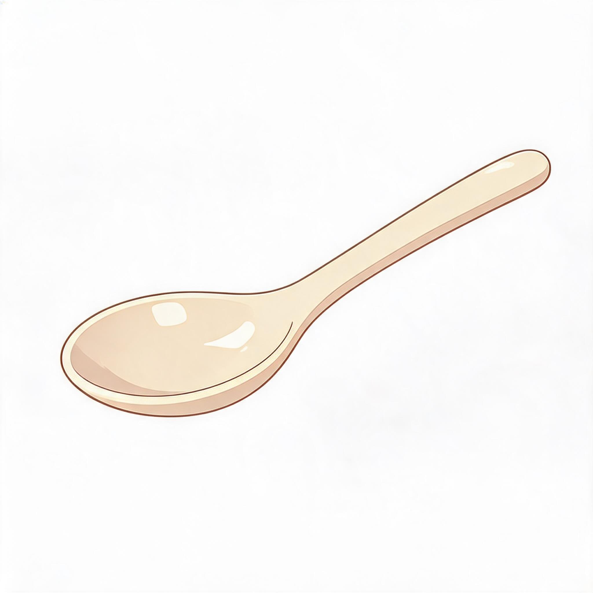 手绘美食插画，正侧面视角白色长柄汤勺，无黑色外轮廓线，柔和平涂… - 图片创意预览