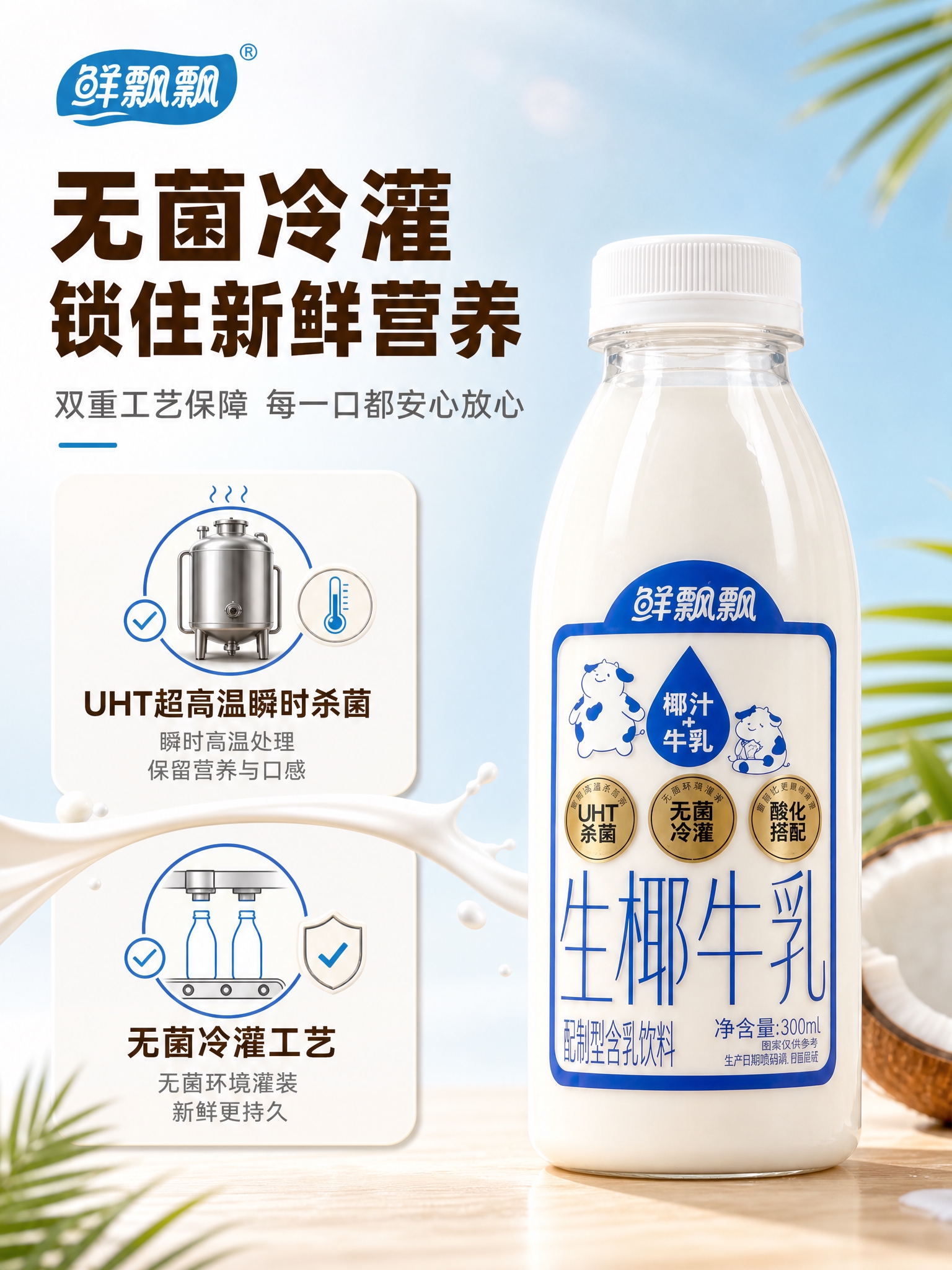 [商品] 使用【图1】鲜飘飘生椰牛乳300ml瓶装；保留透明瓶… - 图片创意预览