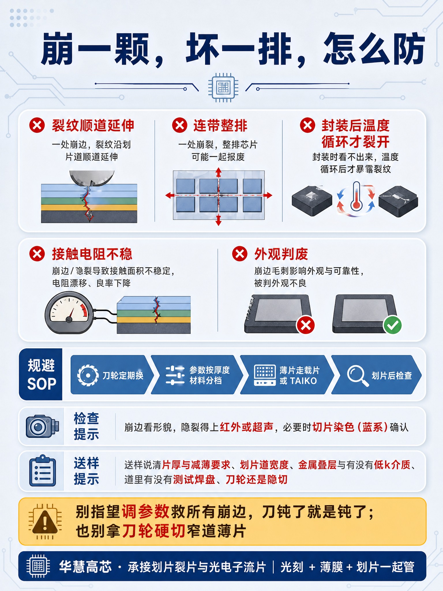 信息图收尾图，标题："崩一颗，坏一排，怎么防"。浅灰蓝渐变背景… - 图片创意预览
