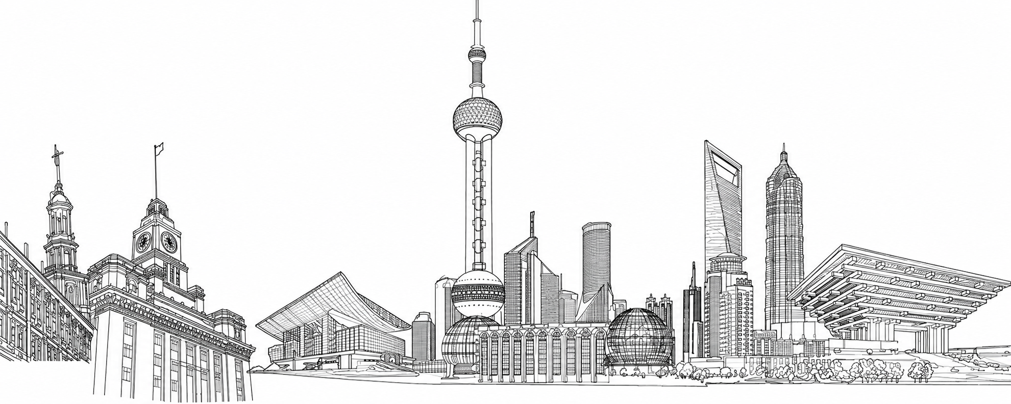 参考图片中原有的城市建筑线稿风格，重新绘制出高清清晰的上海标志… - 图片创意预览