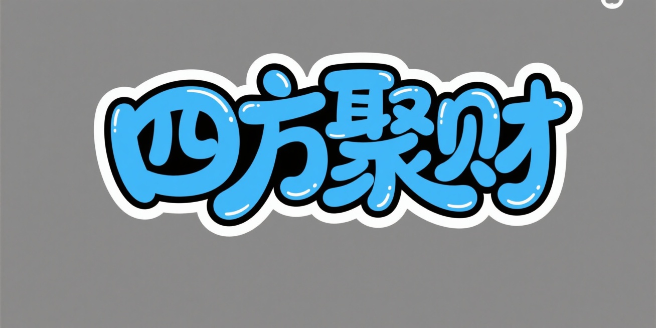 艺术化文字设计，内容为“四方聚财”，蓝色卡通风格字体，动感流畅，活泼现代，字体周围有白色轮廓以增加立体感和视觉冲击力，背景为白色，整体简洁富有创意，适合节日贺卡、商业宣传材料或社交媒体吉祥祝福使用预览效果