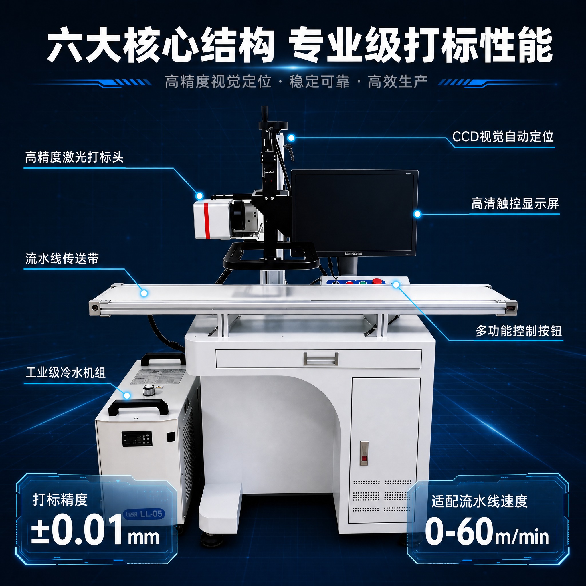 [主图-2] 核心性能与结构亮点图，突出视觉定位技术与打标精度… - 图片创意预览