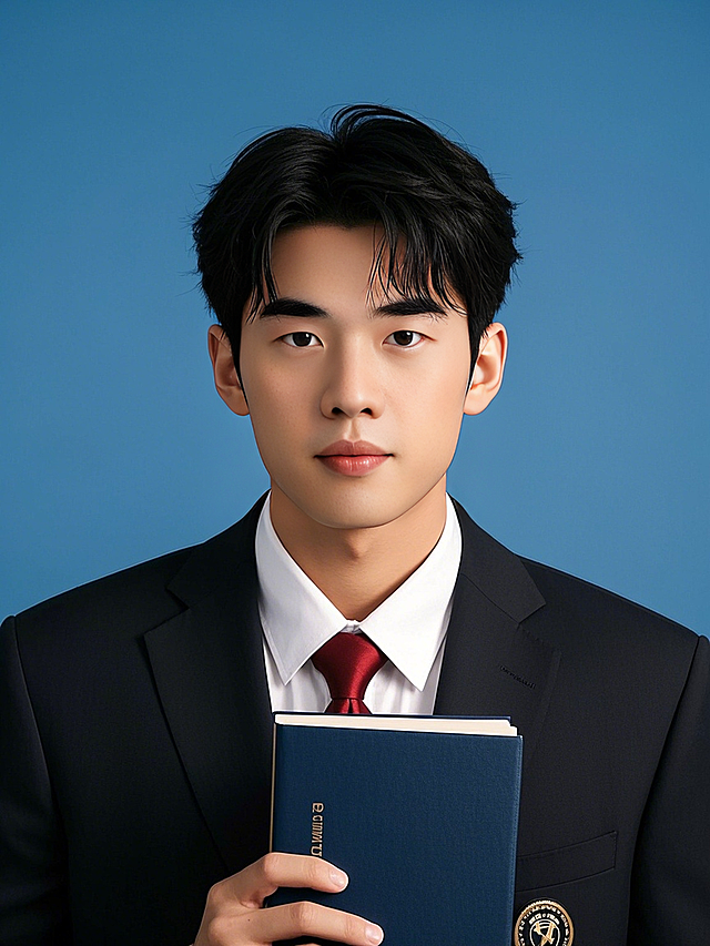 一个男生，教师，职业形象照，拿着书本，纯色背景