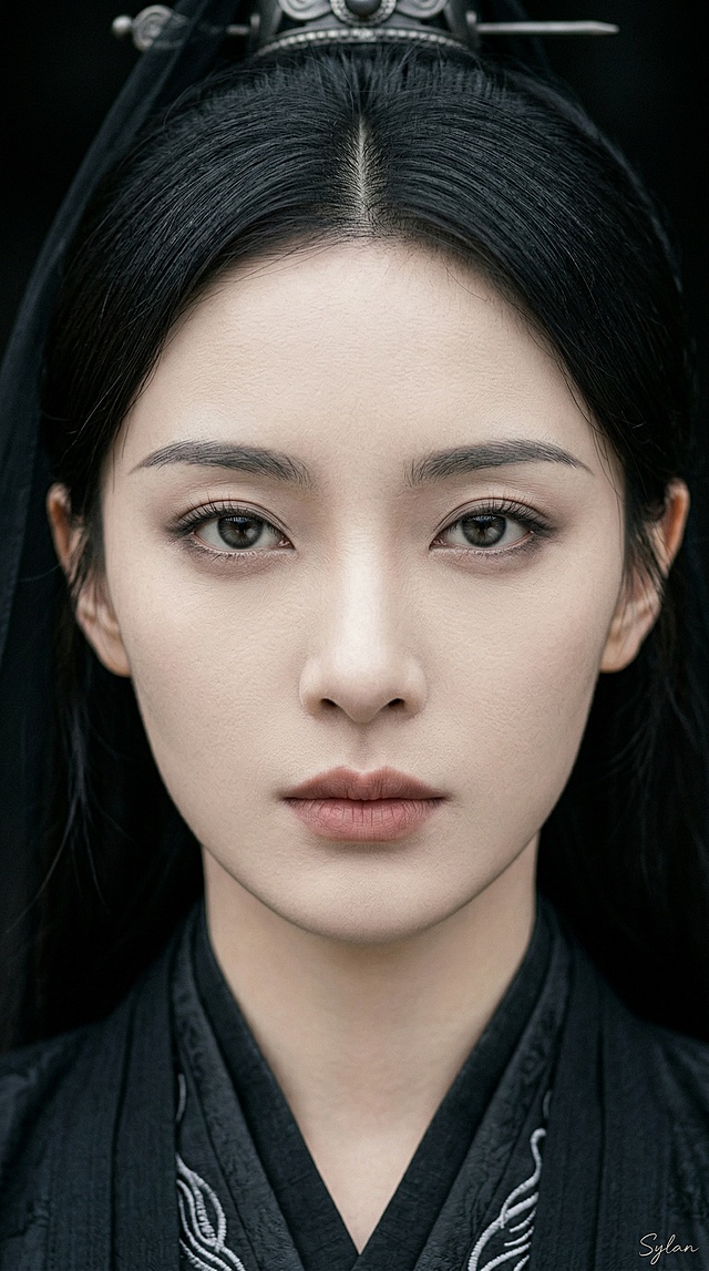 古典中式写实肖像，融合皮影与刺绣元素，静谧优雅中透出质感肌理，展现东方美学的深邃意境。