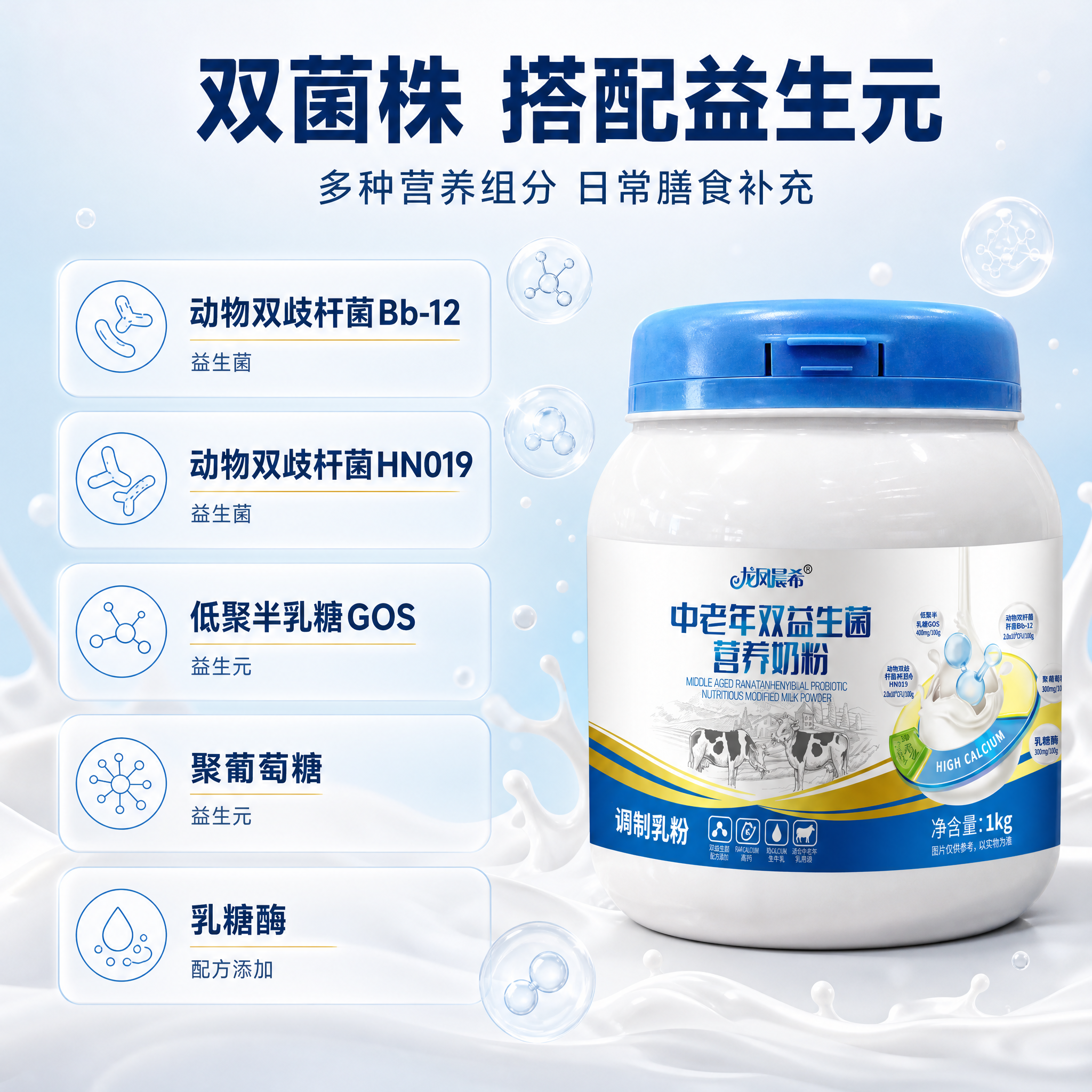 [主图-3] 龙凤晨希 中老年双益生菌营养奶粉 淘宝天猫配方成… - 图片创意预览