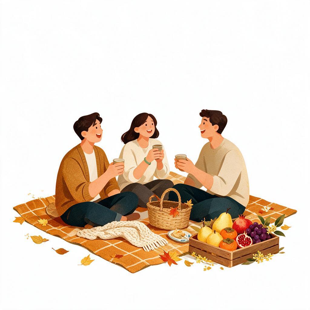 参考图的扁平插画风格，暖色调肌理质感，几何块面画风。秋分时节和… - 图片创意预览