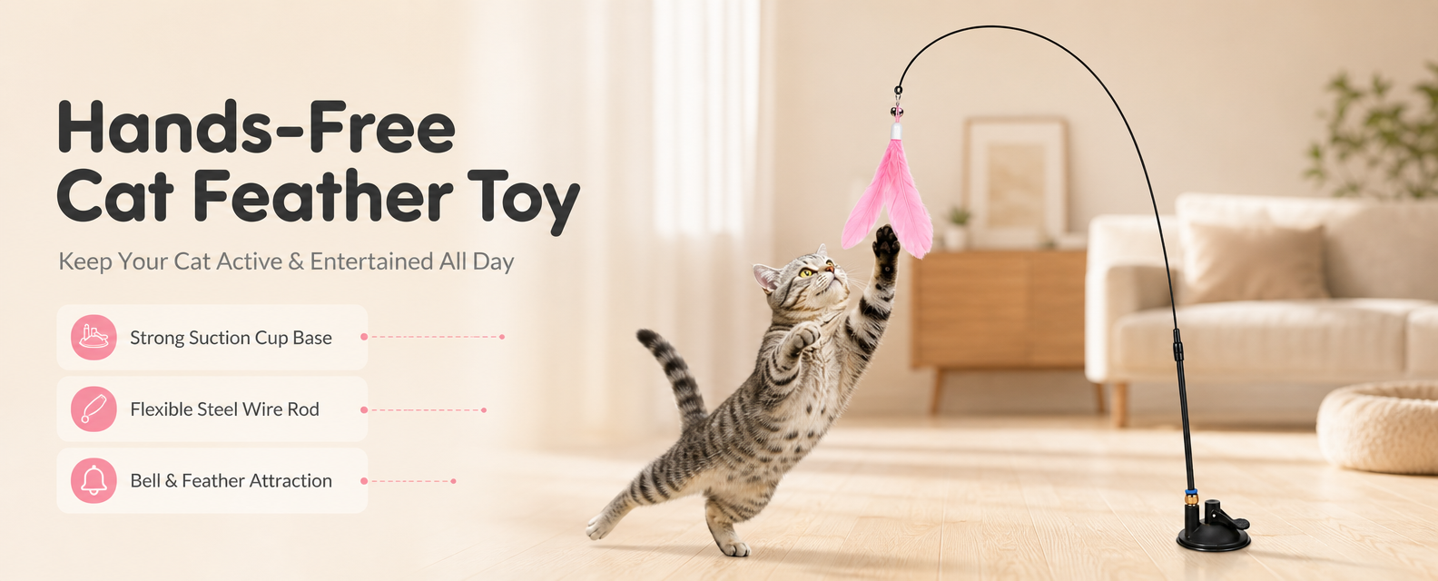 [商品] 使用【图1】吸盘式羽毛逗猫棒；保留黑色弹性钢丝长杆、… - 图片创意预览