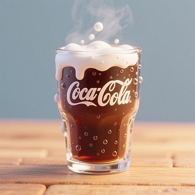 3D轻拟物风设计，泡沫四溢的可乐杯，清新爽口，夏日清凉感十足。