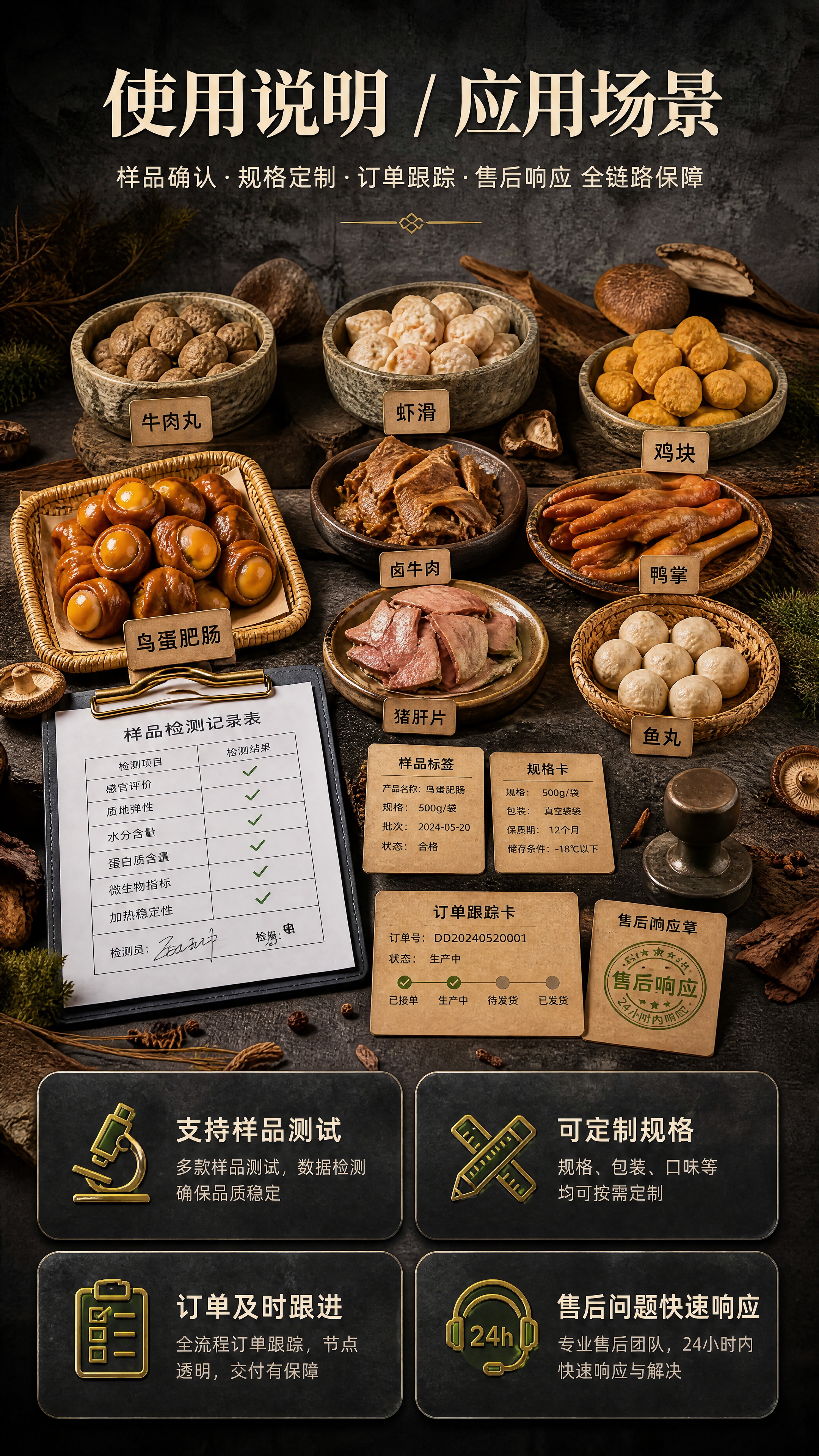 [商品] 本页为服务保障页，以鸟蛋肥肠及多款餐饮预制食材样品测… - 图片创意预览
