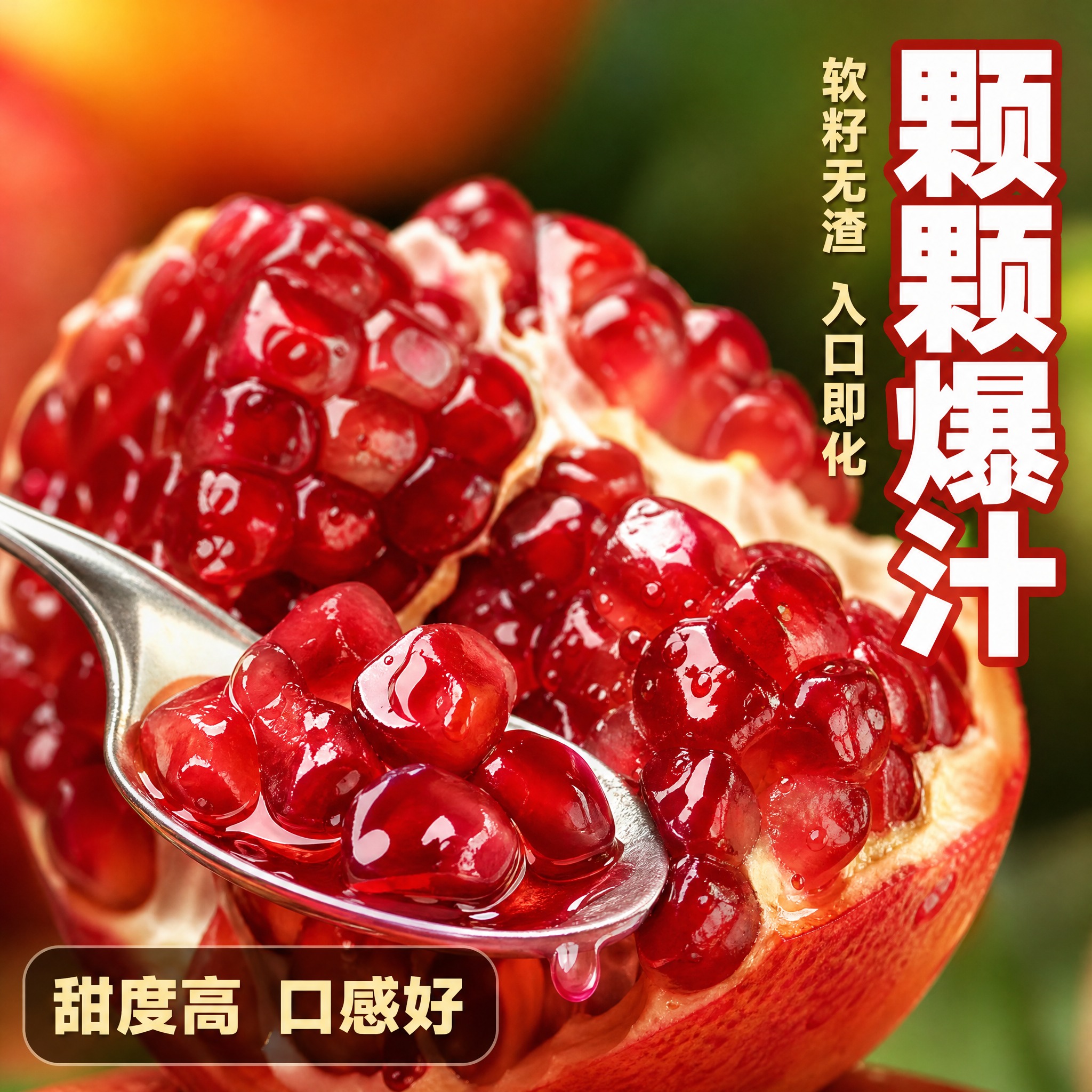 [主图-3] 细节特写 石榴果粒微距爆汁质感。 [统一基调]… - 图片创意预览