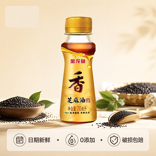 使用电商主图技能生成5张比例1:1的电商主图，适配平台为淘宝/天猫，商品为「图片1」，商品卖点为芝麻油，0添加厨房常备美味随时可得