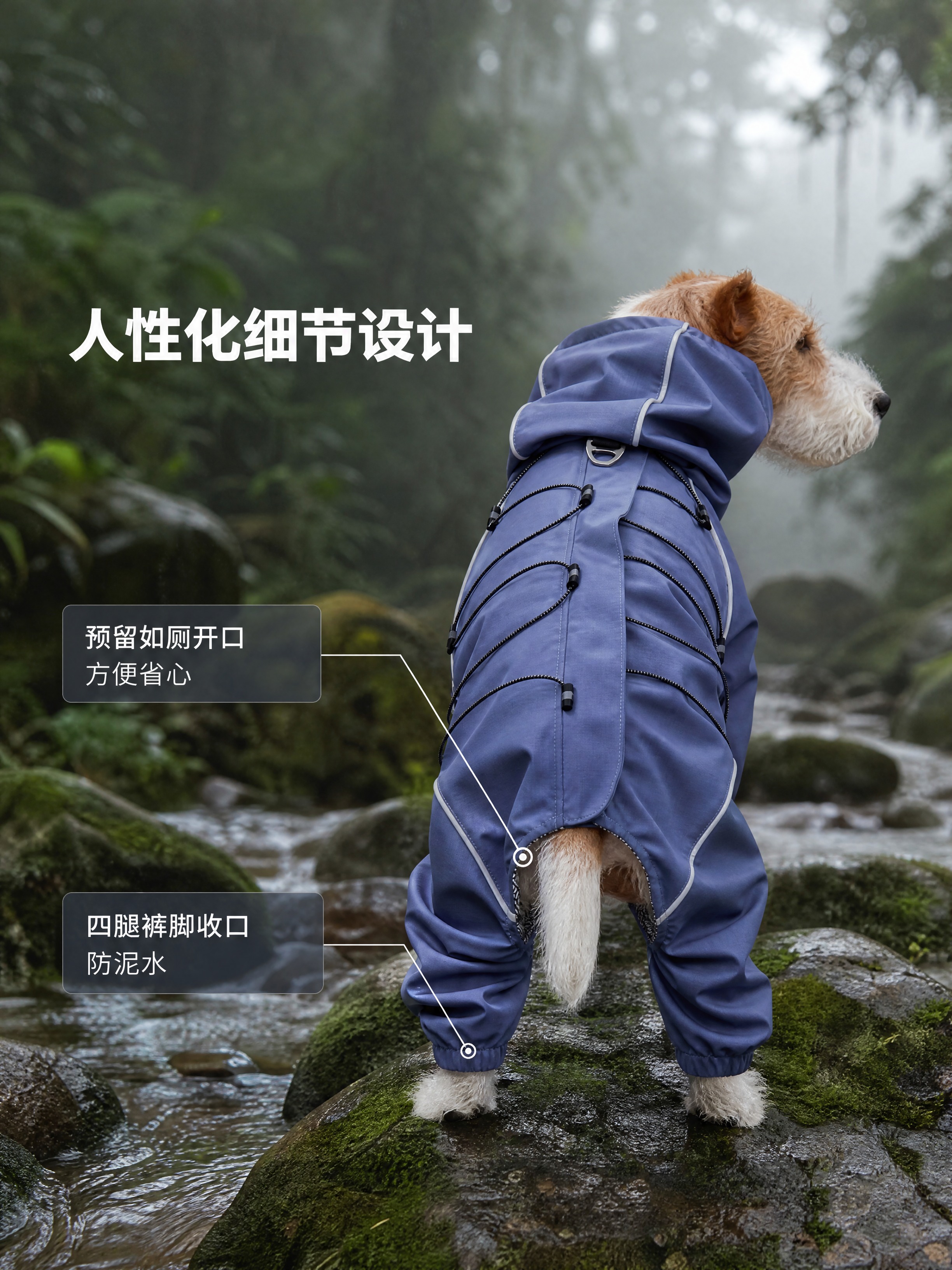 [商品] 使用【图9】刚毛猎狐梗款蓝色四腿冲锋衣背面视角 +… - 图片创意预览