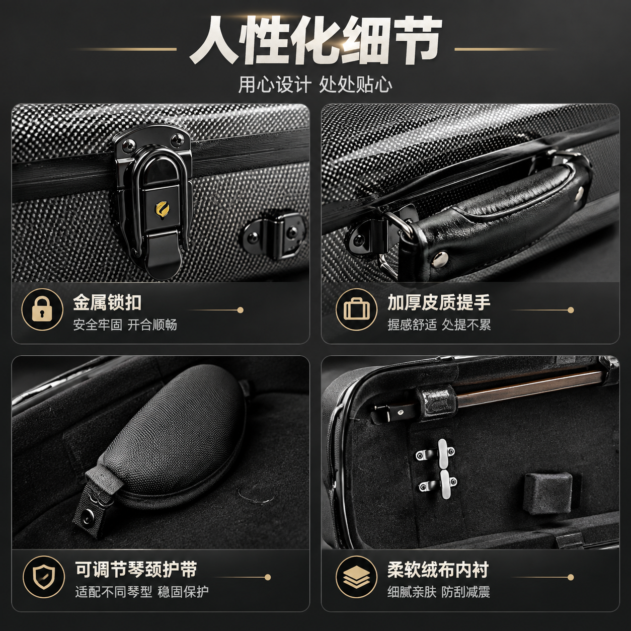 [商品] 使用【图1】深灰碳纤维纹中提琴盒各细节部位；保留金属… - 图片创意预览