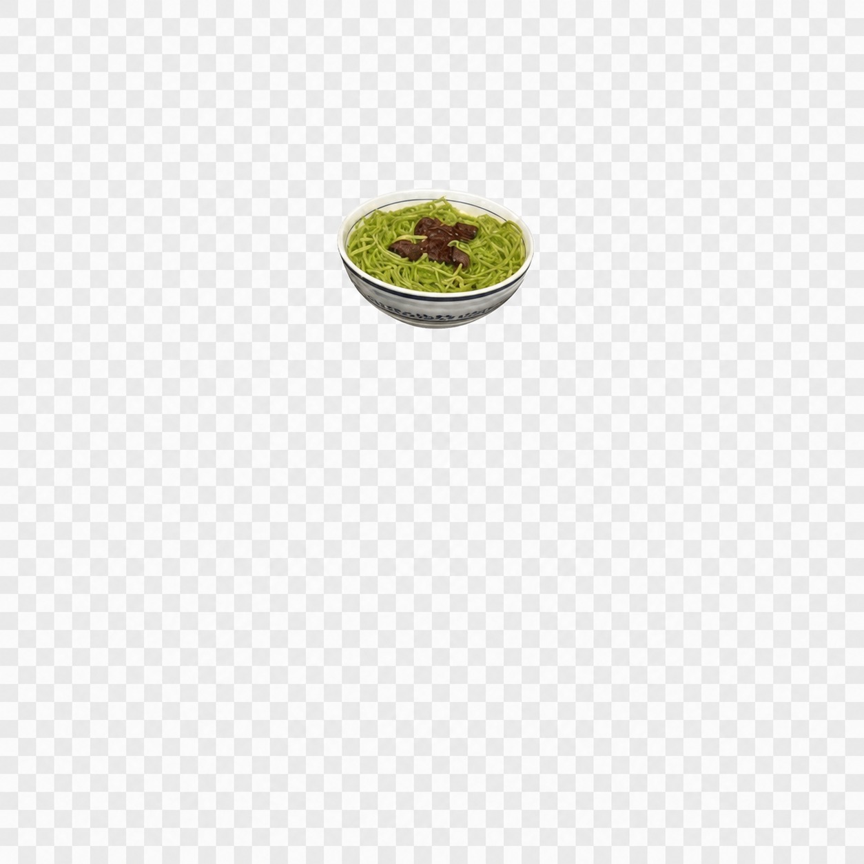 保留图片中上方中间小碗装绿色面条配肉酱这一道菜，完整保留碗和菜… - 图片创意预览