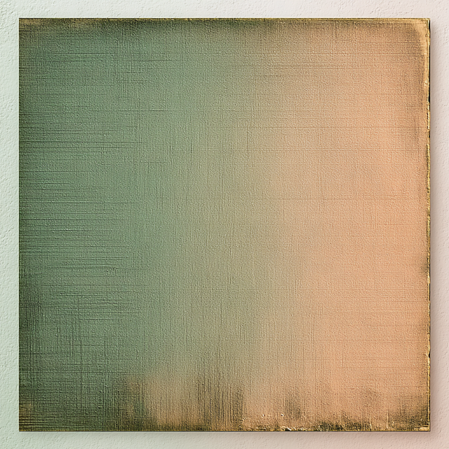 modern oriental freehand style abstract texture decorative painting, gradient color transitions from warm green on one side to warm beige on the other, soft and quiet atmosphere, hand-painted texture with concave convex feeling, old effect, restrained and poetic visual language, abstract art