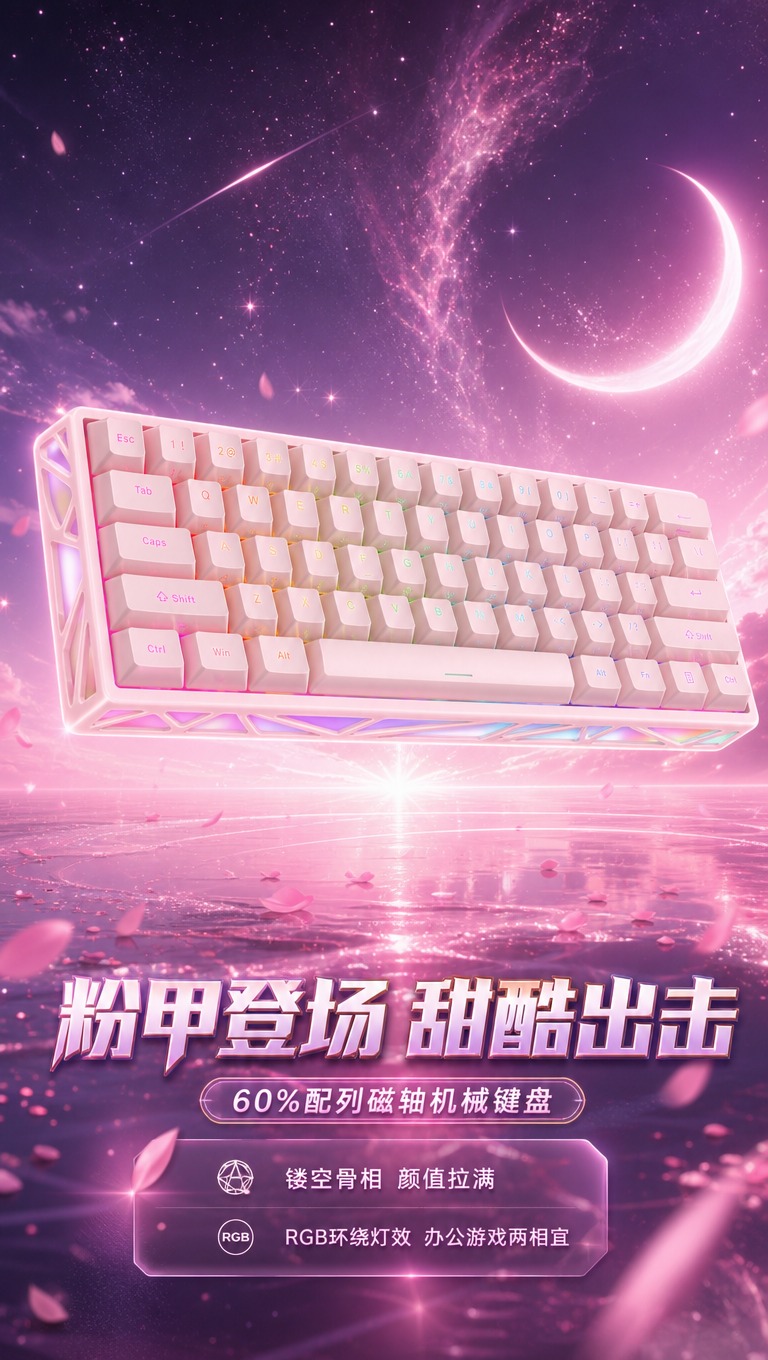 [商品] 使用【图1】【图10】粉色60%配列机械键盘；保留镂… - 图片创意预览