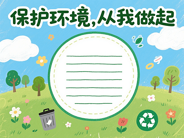 标题"保护环境，从我做起"，儿童手抄报