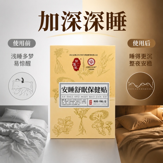「图片1」，生成电商主图（8张），商品名称是安睡舒眠保健贴，卖点是安神舒缓：平复焦虑烦躁情绪，帮大脑放松；草本滋养：日常温和调理身体底子；加深深睡：减少浅睡多梦，睡得更沉更踏实；整夜修护：整晚持续作用预览效果