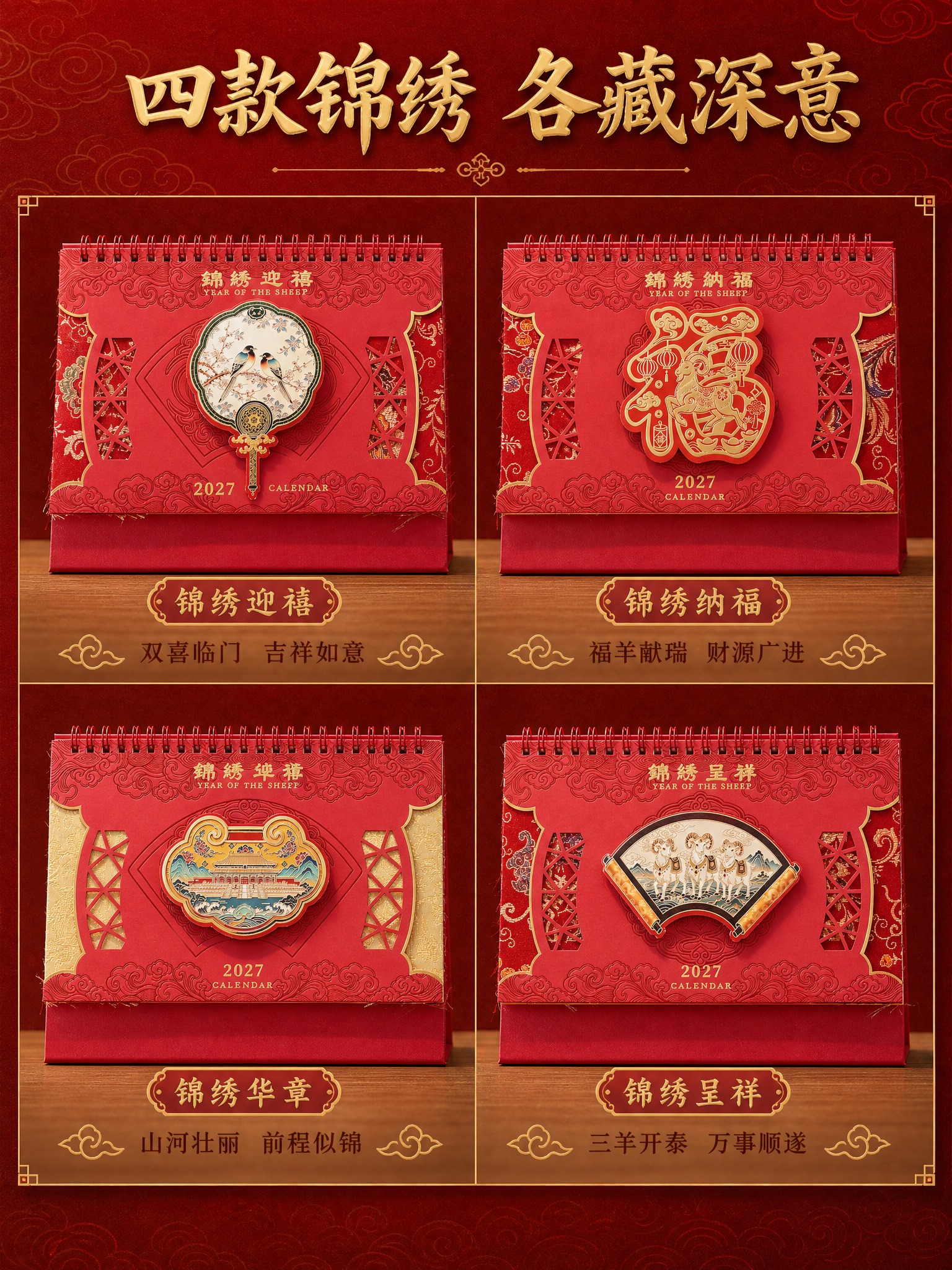 [商品] 使用【图1图2图3图4】四款2027羊年国风台历；每… - 图片创意预览