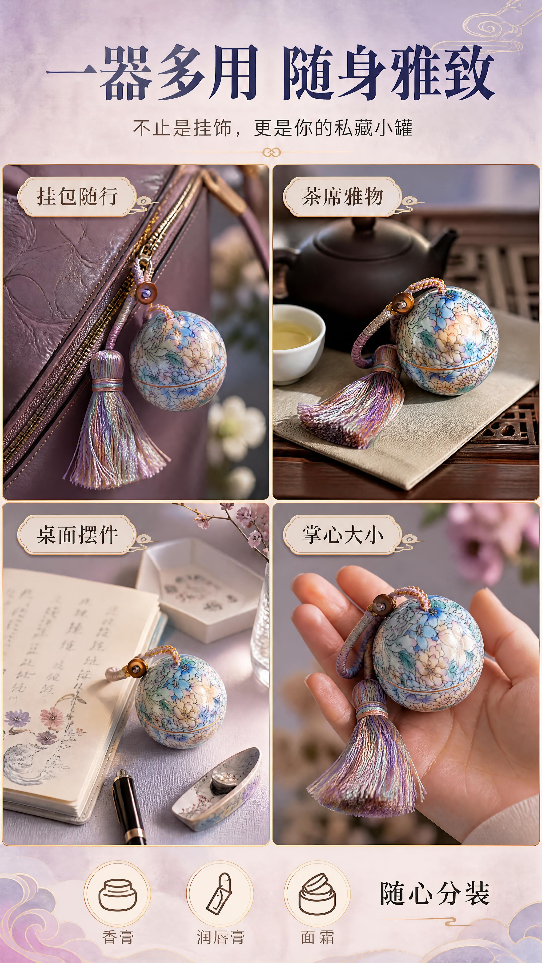 [商品] 使用【图1】景德镇手绘万花陶瓷香囊吊坠罐；保留球形罐… - 图片创意预览