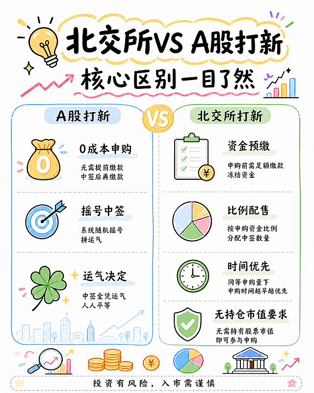 保留原图整体风格、配色和所有内容不变，仅将A股打新框中从上到下的摇号中签部分和0成本申购部分位置对调，调整排版保证整体布局整齐协调，保持高清质感