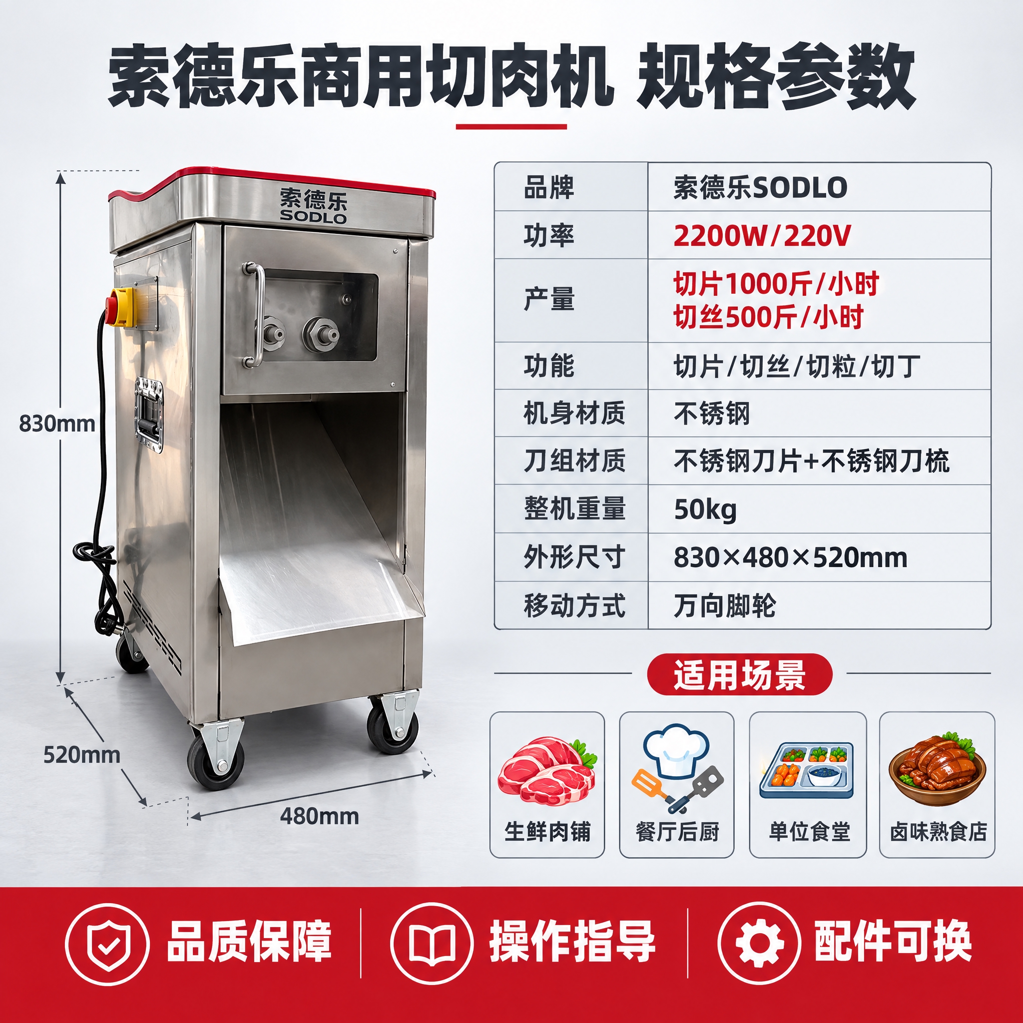 [主图-5] 索德乐SODLO商用不锈钢切肉机 规格参数与适用… - 图片创意预览