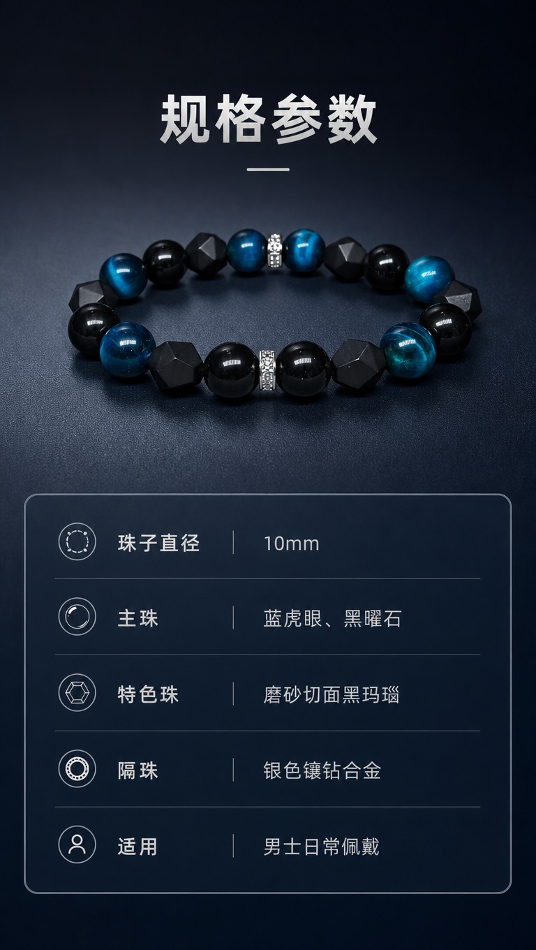 [商品] 使用【图1】男士手串，保留全部珠子结构、颜色和材质；… - 图片创意预览