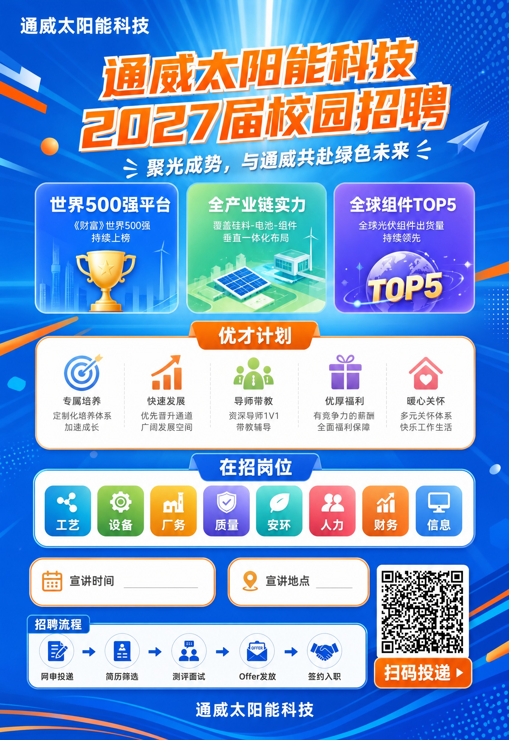 通威太阳能科技2027届校园招聘张贴海报，竖版2:3比例。整体… - 图片创意预览