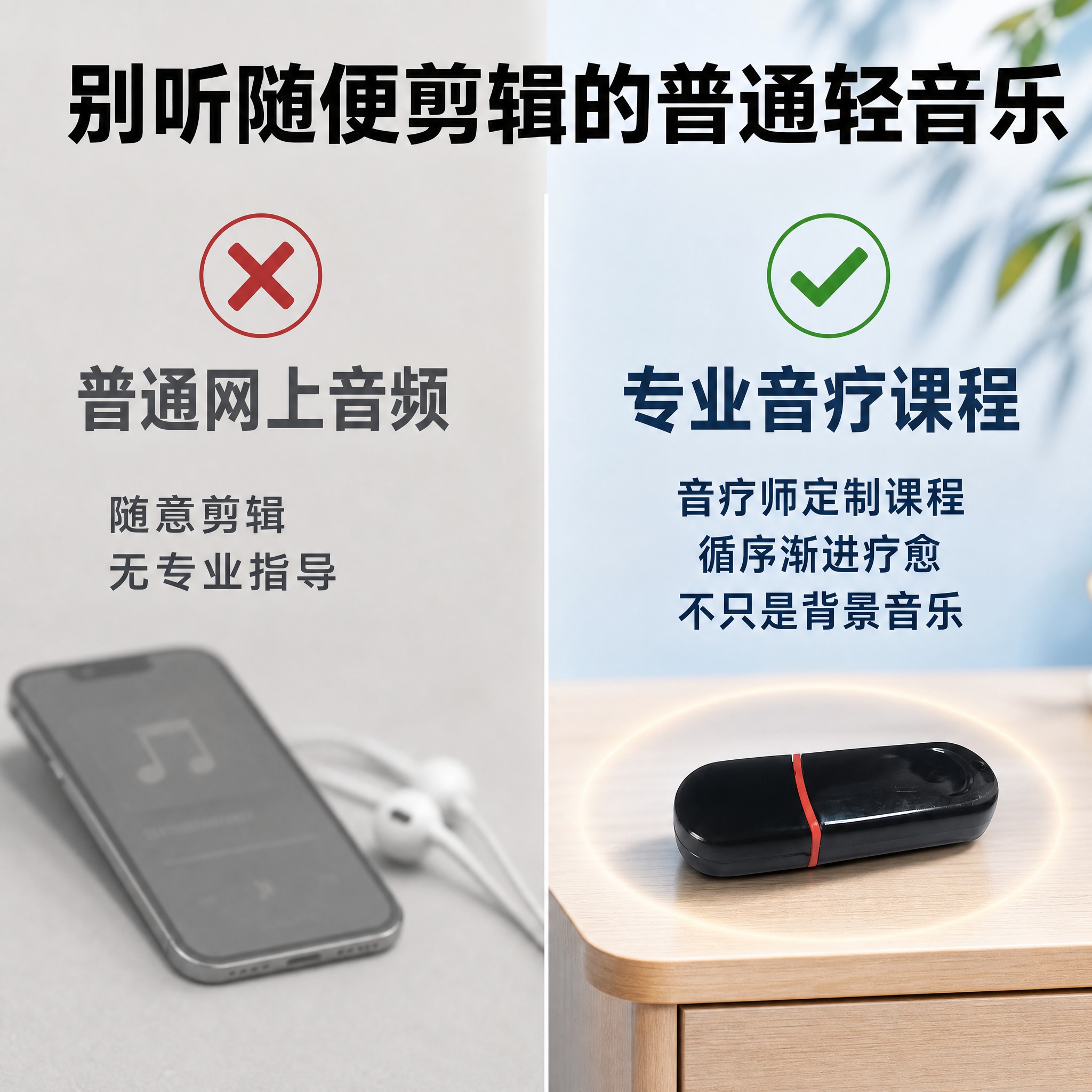 [主图-3] 竞品差异对比图，左右对比版式，清晰展示专业音疗课… - 图片创意预览