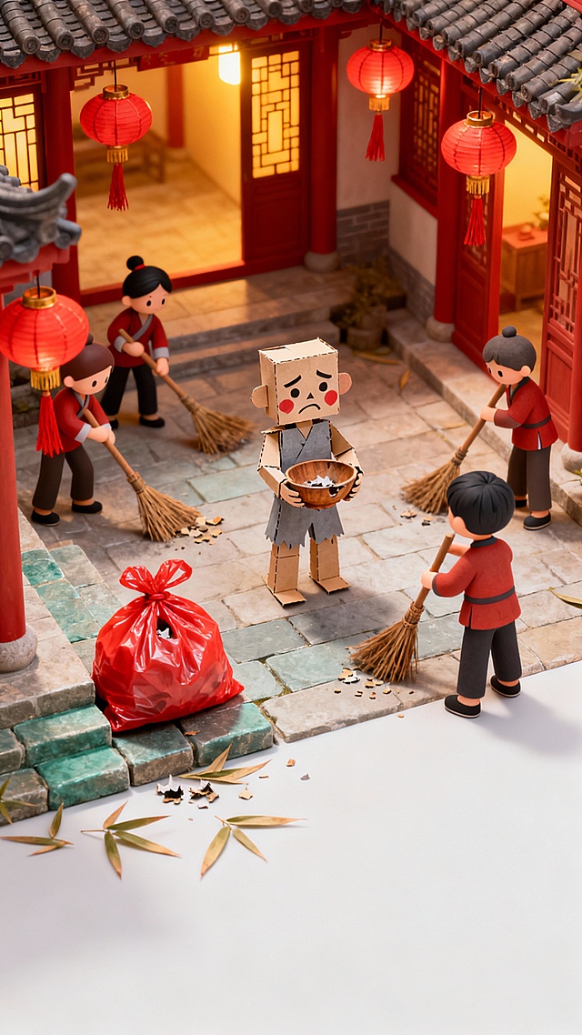 参考图片中的风格样式，制作从除夕到初七，共8张中国春节年俗海报（参考图的那张也要重新制作一张），海报中不需要民俗的具体文字，后期我会自己添加；场景根据年俗的不同而变化、每张海报的具体生成的民俗内容为：除夕：除夕守岁、初一：拜年贺岁、初二：回娘家、初三：烧门神纸、初四：迎灶神、初五：迎财神、初六：送穷神、初七：庆人日。海报尺寸为1242×2208，下方四分之一尽量没有主体内容，留白即可