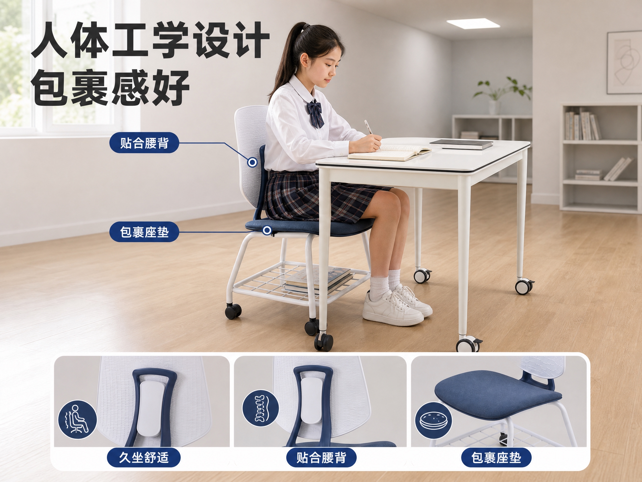 [主图-2] 功能与人体工学图：真人中学生试坐，可视化座椅包裹… - 图片创意预览