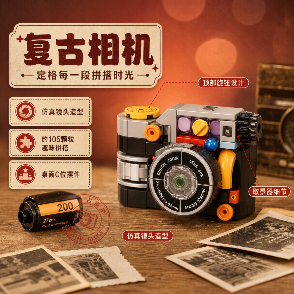 [商品] 使用【图3】【图7】相机款复古小家电拼装积木；保留积… - 图片创意预览