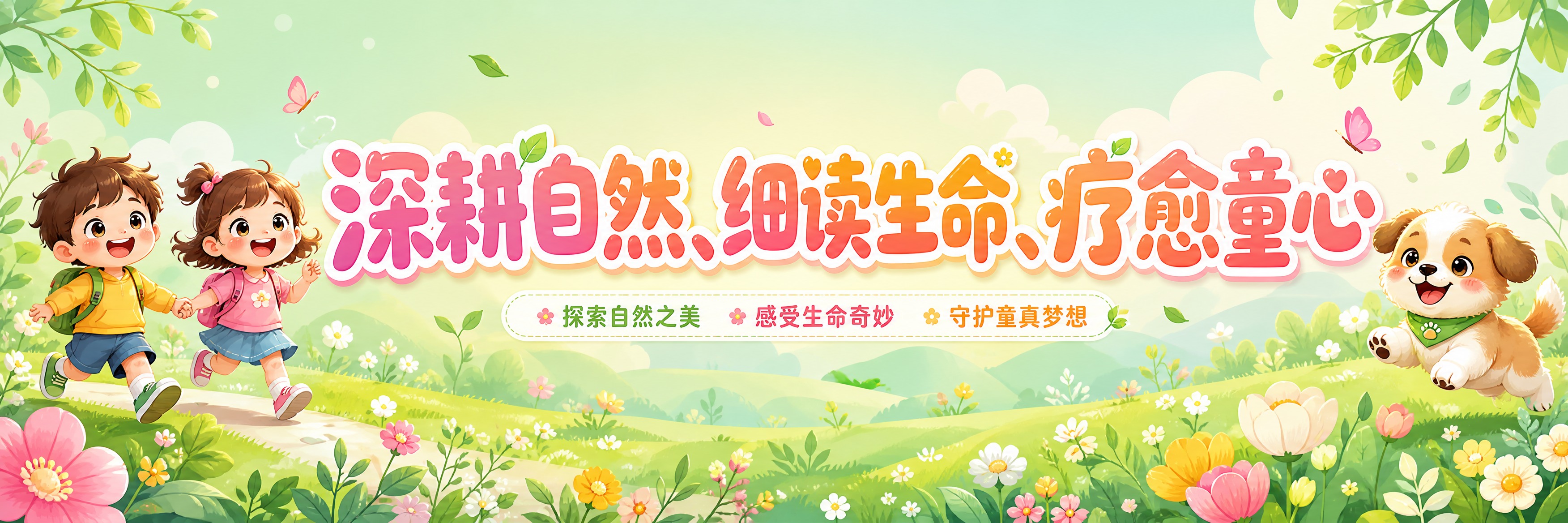 一条超长条横幅海报，比例14:1。背景是清新自然的春天绿植感，… - 图片创意预览