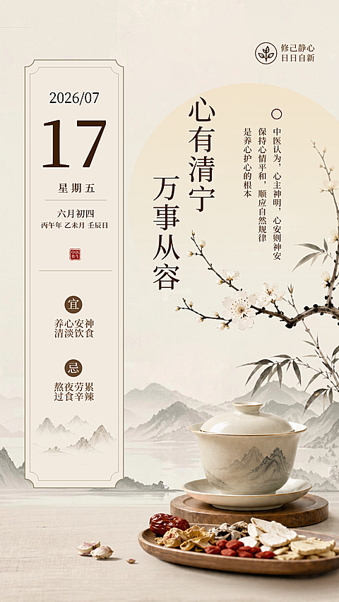 国学中医养生中式水墨优雅日签海报