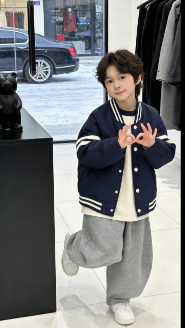 把图1的衣服和裤子给图的2的人物穿上，保留原场景光影，保持图2的人物的五官和发型不变，图片宽高尺寸不变，背景不变，鞋子变为白色运动鞋，人物姿势不变，保持图1的衣服和裤子的款式和颜色不变预览效果