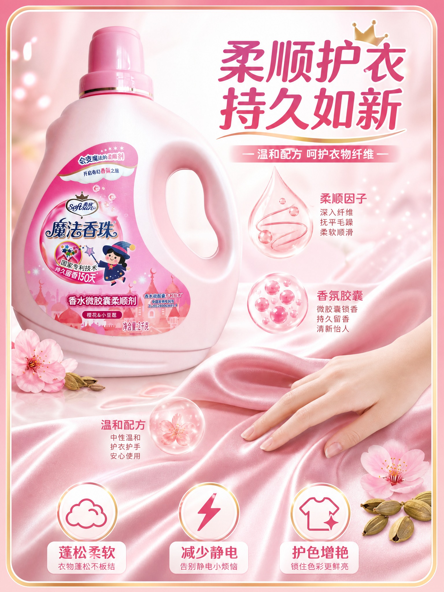 [主图-3] 柔顺护衣功效与成分品质图，展示产品温和护衣的核心… - 图片创意预览