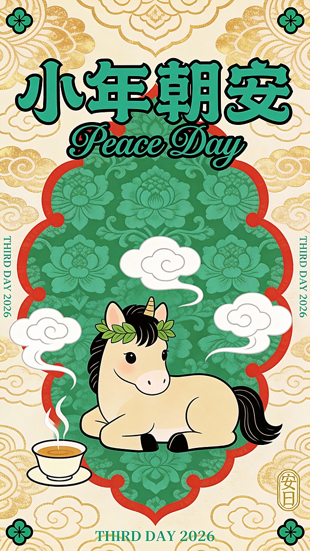 年画小年朝安小马图