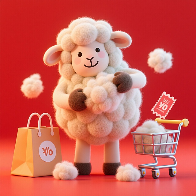 拟人化的毛茸茸小羊自己薅羊毛