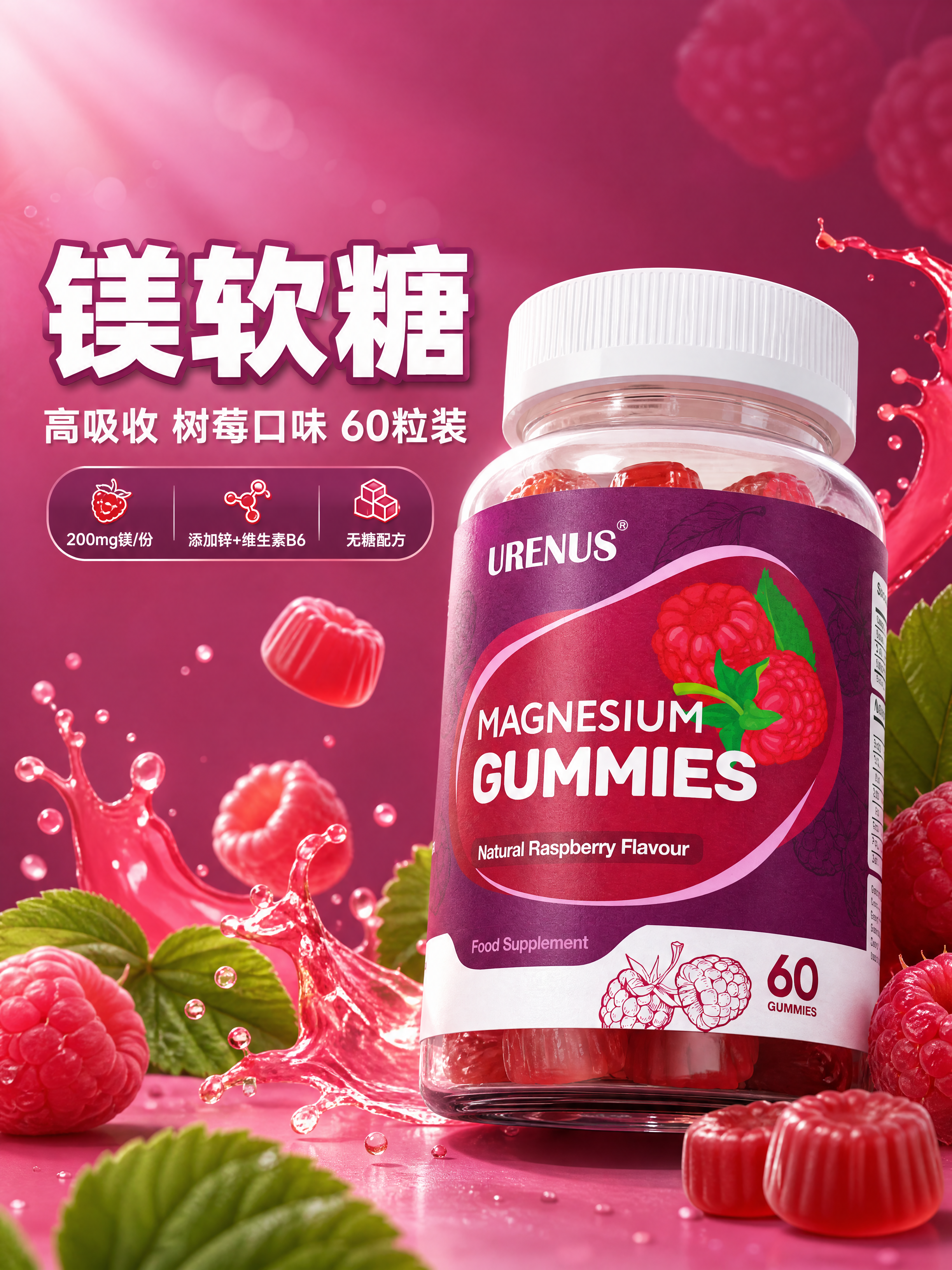 [商品] 使用【图1】URENUS镁软糖产品瓶；保留瓶身所有英… - 图片创意预览