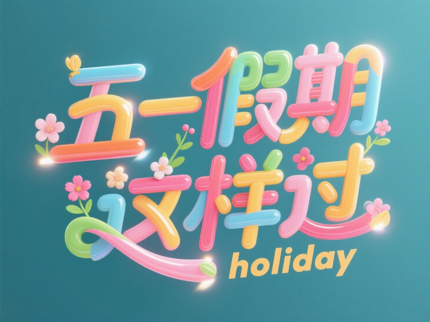 字体标志"五一假期 这样过"，英文“holiday”创意字体设计增加春天相关元素，线条流畅且富有艺术感，活泼童趣，笔画连接交错变形设计，将字体进行抽象变形，高级感预览效果