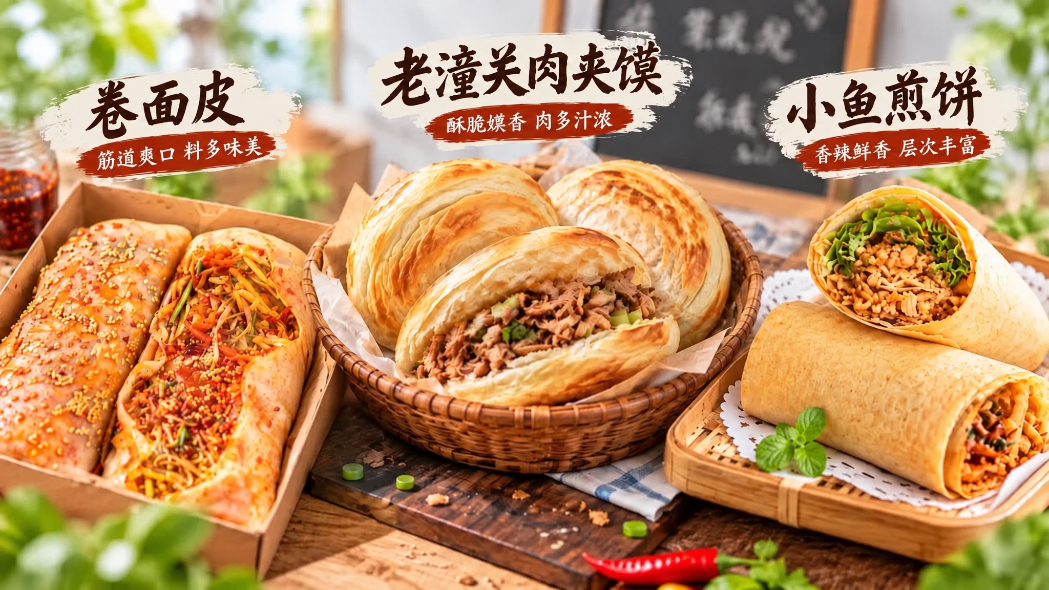 将图片左上角的“小鱼煎饼”文字及其下方的“香辣鲜香 层次丰富”… - 图片创意预览