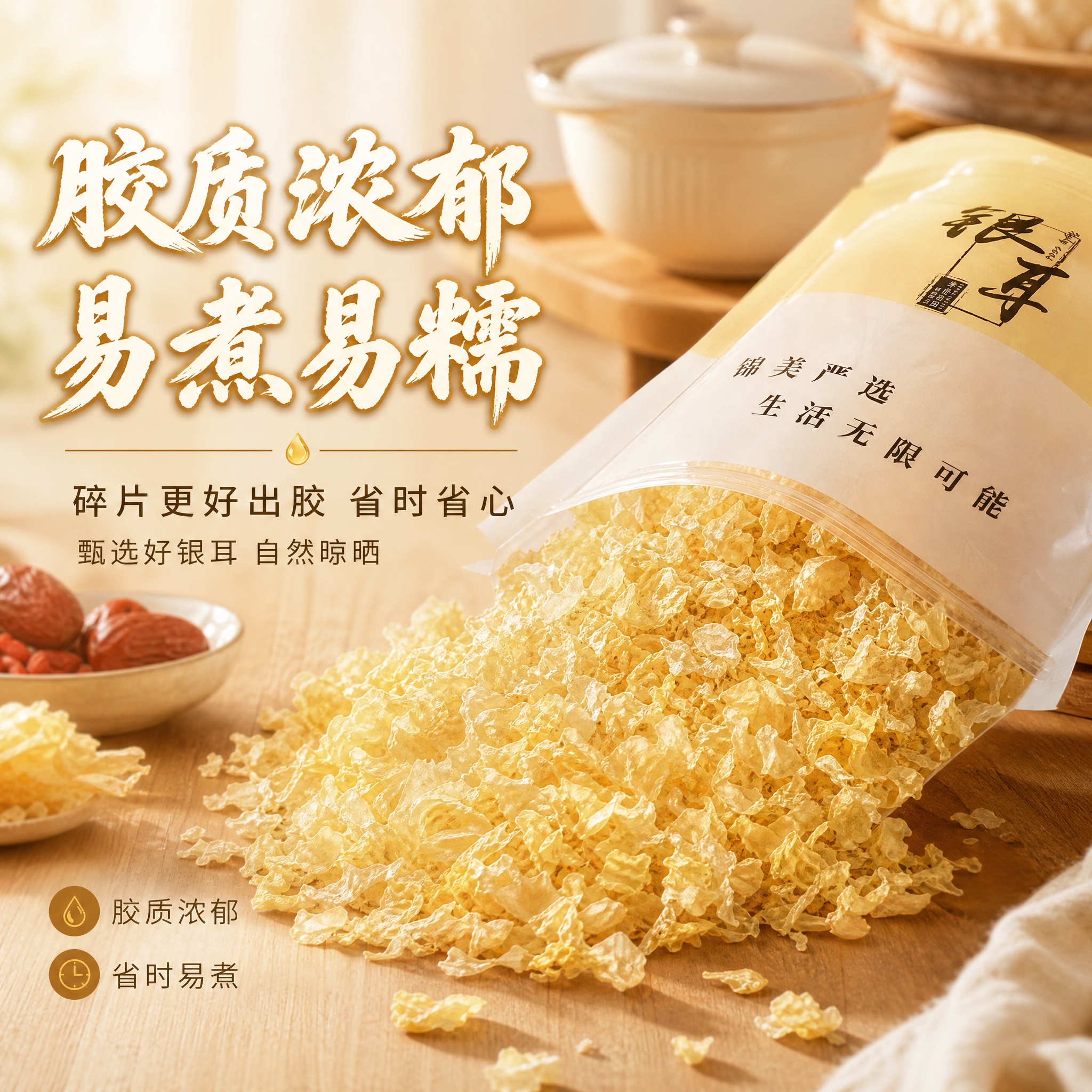 [主图-1] 银耳碎首图点击率图，突出胶质浓郁与方便易煮的核心… - 图片创意预览